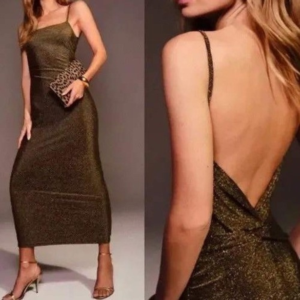 Reformation Breslin‎ metallic midi dress size XL open back twist detail